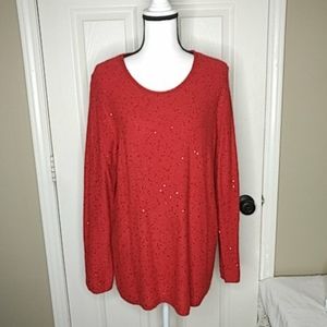 Apt 9 L Red Scoop Neck Sequin Sweater Longer Style Size Large-Think Chri…